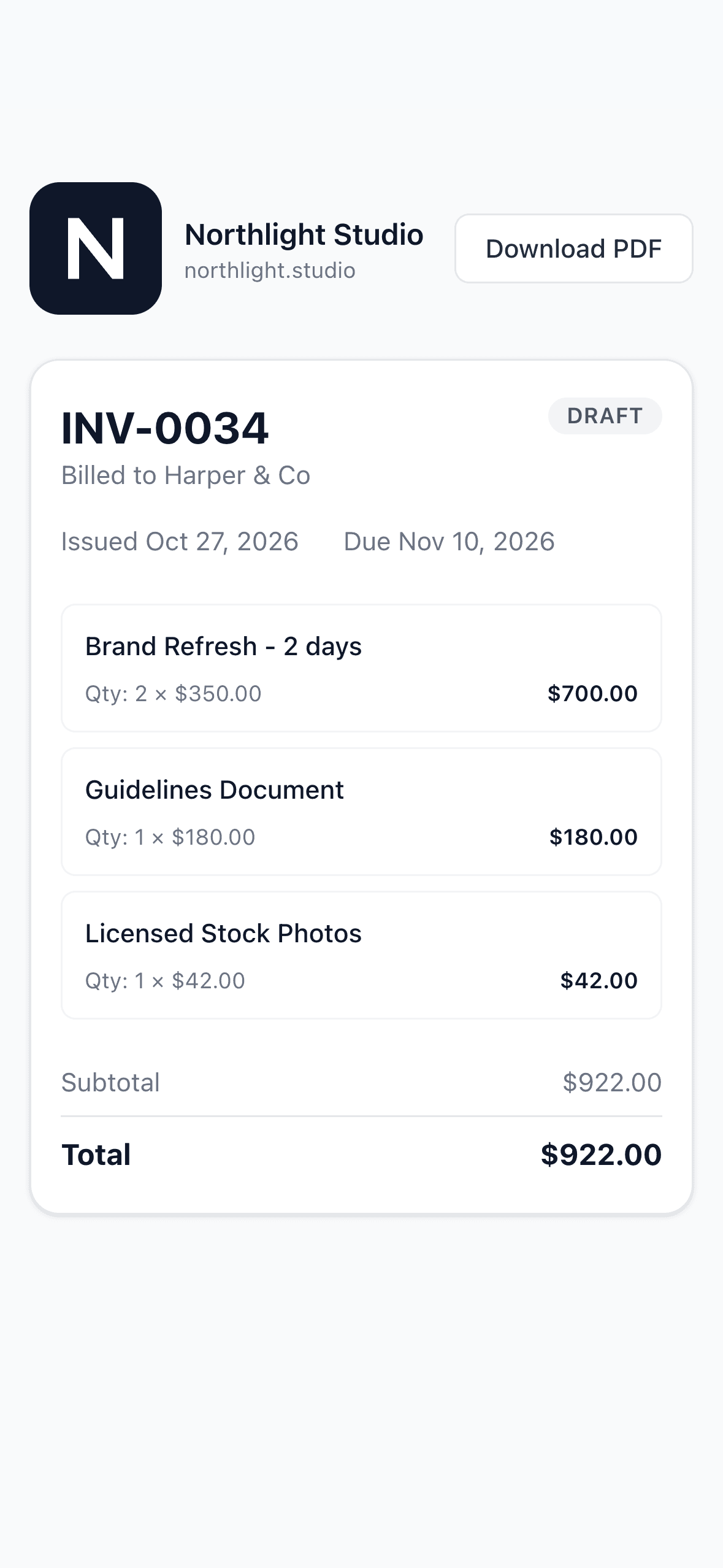 The same shared invoice on a phone